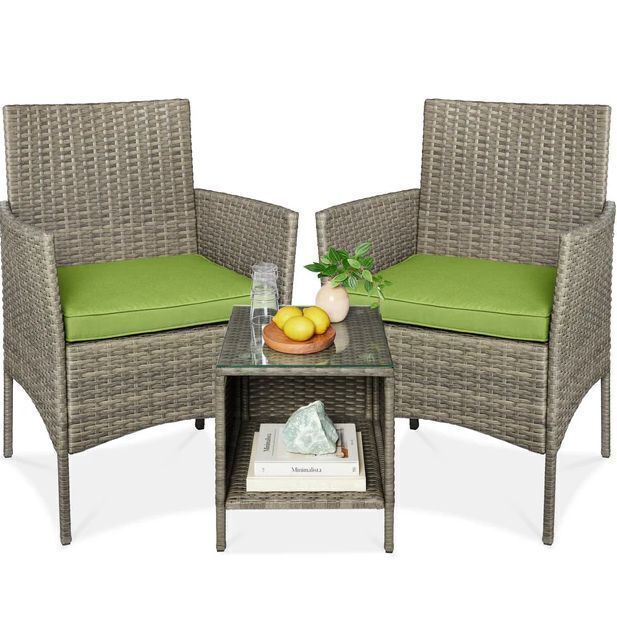 3-Piece Outdoor Patio Wicker Bistro Set w/ Side Storage Table - Image 1 - Lot 623