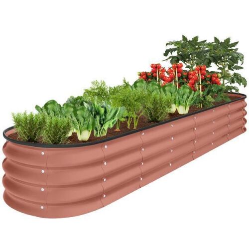 Outdoor Metal Raised Oval Garden Bed for Vegetables, Flowers - 8x2x1ft - Lot 625