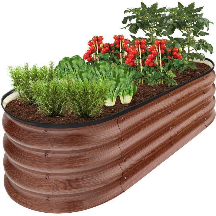 Outdoor Raised Metal Oval Garden Bed, Planter Box - 4x2x1ft - Image 1 - Lot 627