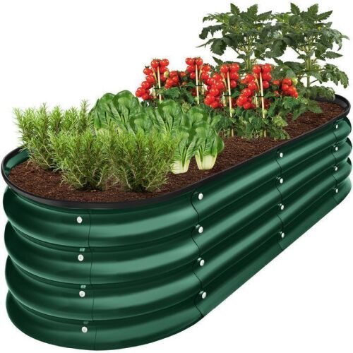 Outdoor Raised Metal Oval Garden Bed, Planter Box - 4x2x1ft - Lot 634