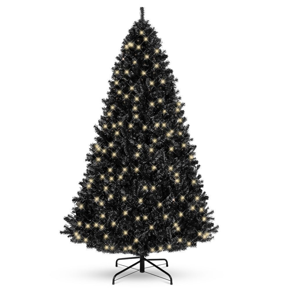 12' Pre-Lit Artificial Black Christmas Tree w/ Incandescent Lights, Metal Stand - Image 1 - Lot 637