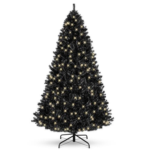 12' Pre-Lit Artificial Black Christmas Tree w/ Incandescent Lights, Metal Stand - Lot 637