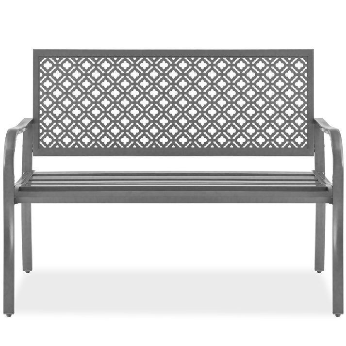Indoor Outdoor Steel Bench w/ Geometric Backrest, Foot Levelers - Image 1 - Lot 661