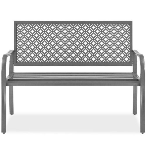 Indoor Outdoor Steel Bench w/ Geometric Backrest, Foot Levelers - Lot 661