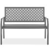 Indoor Outdoor Steel Bench w/ Geometric Backrest, Foot Levelers - Thumbnail 1
