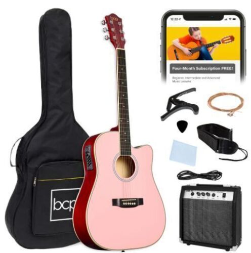Beginner Acoustic Electric Cutaway Guitar Set w/ Gig Bag, Strap - 41in - Lot 662
