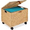 Mobile Water Hyacinth Rolling Filing Cabinet Storage Basket w/ Lid, Wheels - Thumbnail 1