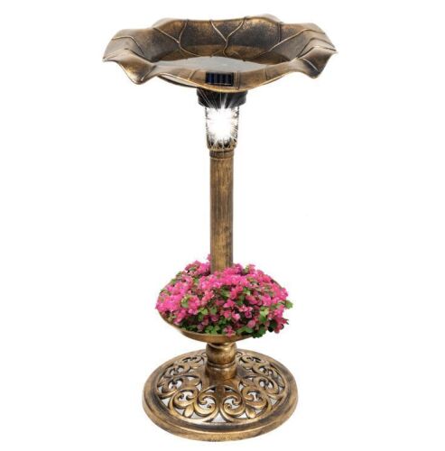 Solar Lighted Bird Bath w/ Planter - Lot 682