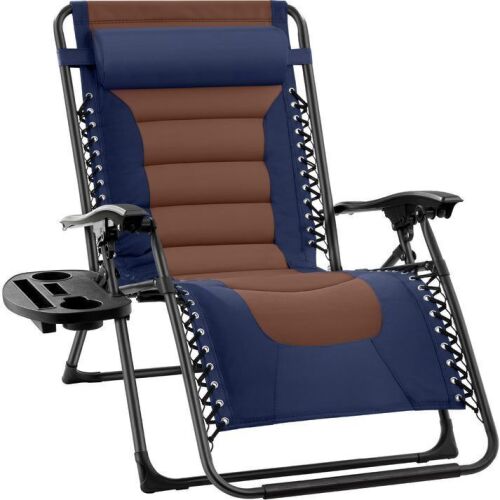 Oversized Padded Zero Gravity Chair, Folding Recliner w/ Headrest, Side Tray - Lot 686