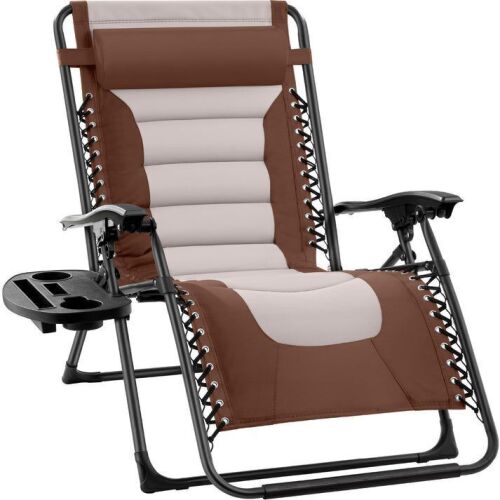 Oversized Padded Zero Gravity Chair, Folding Recliner w/ Headrest, Side Tray - Lot 699