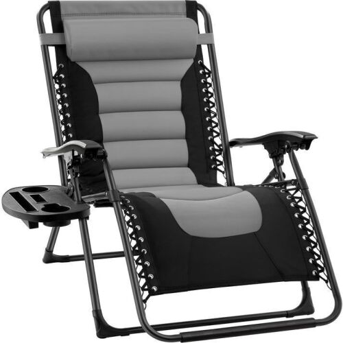 Oversized Padded Zero Gravity Chair, Folding Recliner w/ Headrest, Side Tray - Lot 705