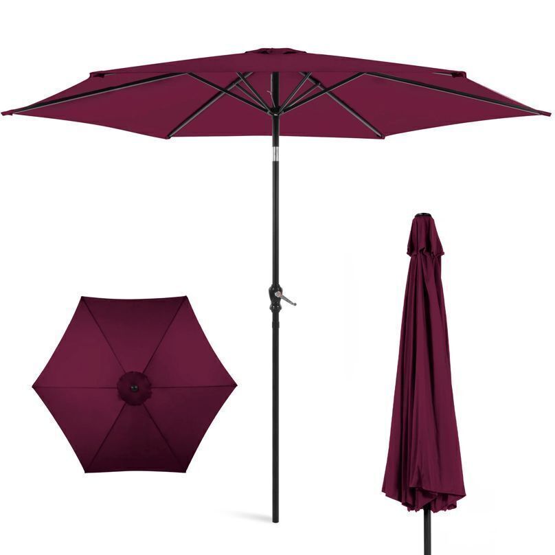 Outdoor Steel Market Patio Umbrella Decoration w/ Tilt, Crank Lift - 10ft - Image 1 - Lot 735