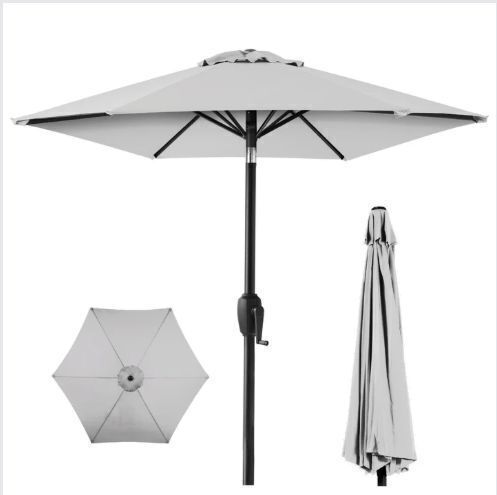 Outdoor Market Patio Umbrella w/ Push Button Tilt, Crank Lift - 7.5ft - Lot 737