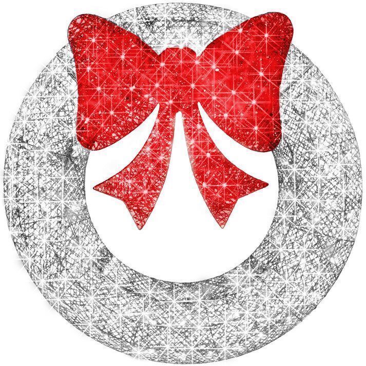 Pre-Lit Outdoor Christmas Wreath, LED Metal Holiday Decor w/ Bow - 48in - Image 1 - Lot 740