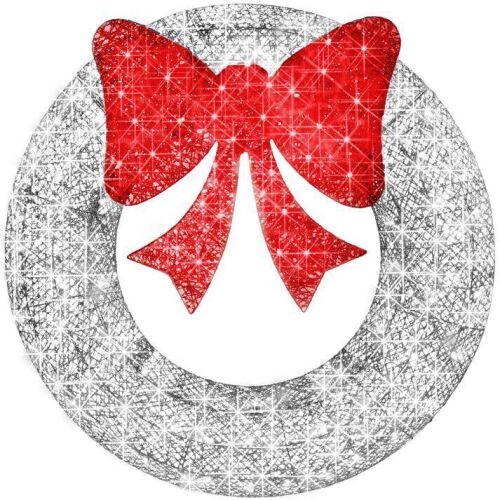 Pre-Lit Outdoor Christmas Wreath, LED Metal Holiday Decor w/ Bow - 48in - Lot 740