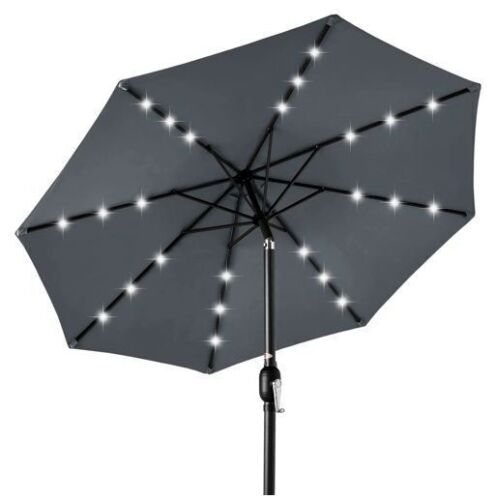 Solar LED Lighted Patio Umbrella w/ Tilt Adjustment, UV-Resistant - 10ft - Lot 772