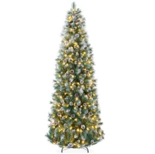 9' Pre-Lit Artificial Frosted Scotch Pine Pencil Christmas Tree w/ Metal Stand - Lot 780