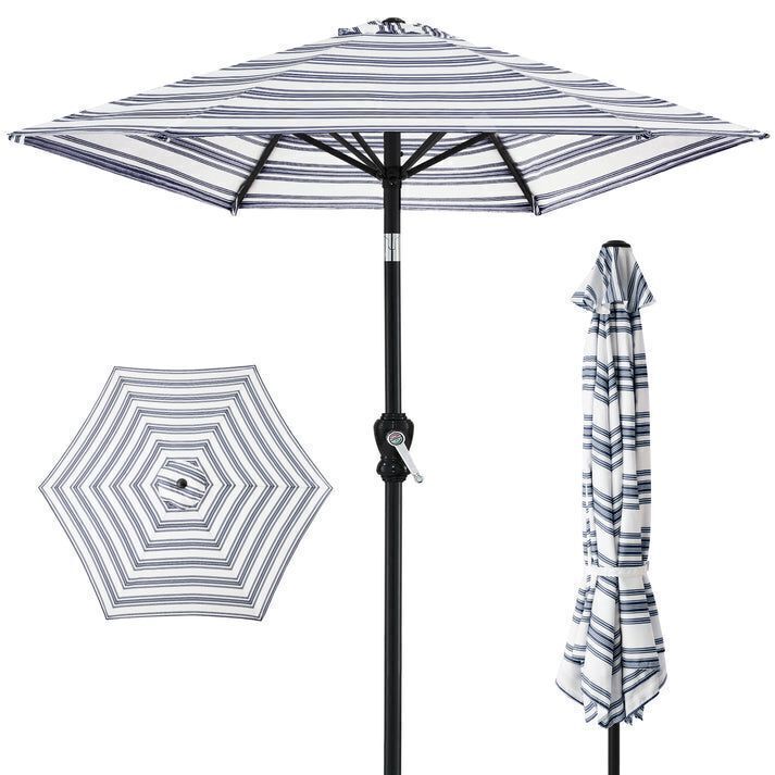 Outdoor Steel Striped Market Patio Umbrella w/ Tilt, Crank Lift - 10ft - Image 1 - Lot 782