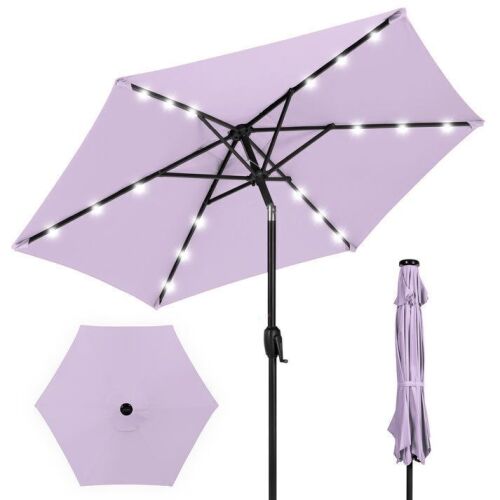Outdoor Solar Patio Umbrella w/ Push Button Tilt, Crank Lift - 7.5ft - Lot 784