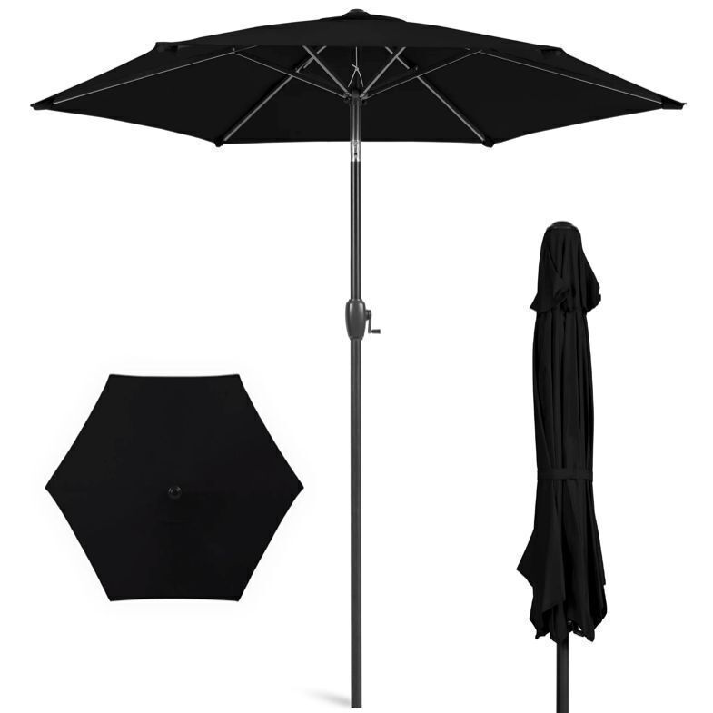 Outdoor Market Patio Umbrella w/ Push Button Tilt, Crank Lift - 7.5ft - Image 1 - Lot 787