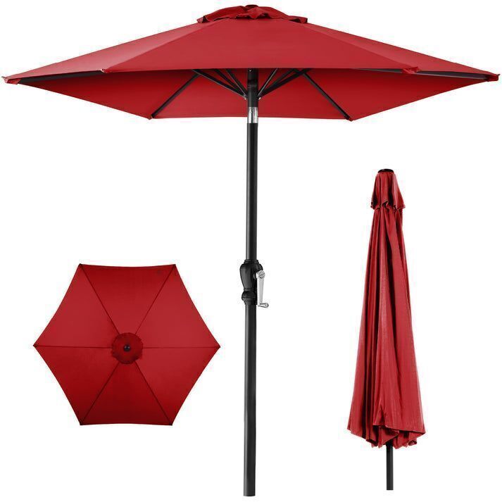 Outdoor Steel Market Patio Umbrella Decoration w/ Tilt, Crank Lift - 10ft - Image 1 - Lot 796