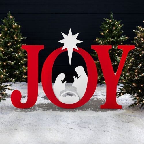 3-Piece Christmas JOY Nativity Yard Decoration w/ Ground Stakes - 46in - Lot 799