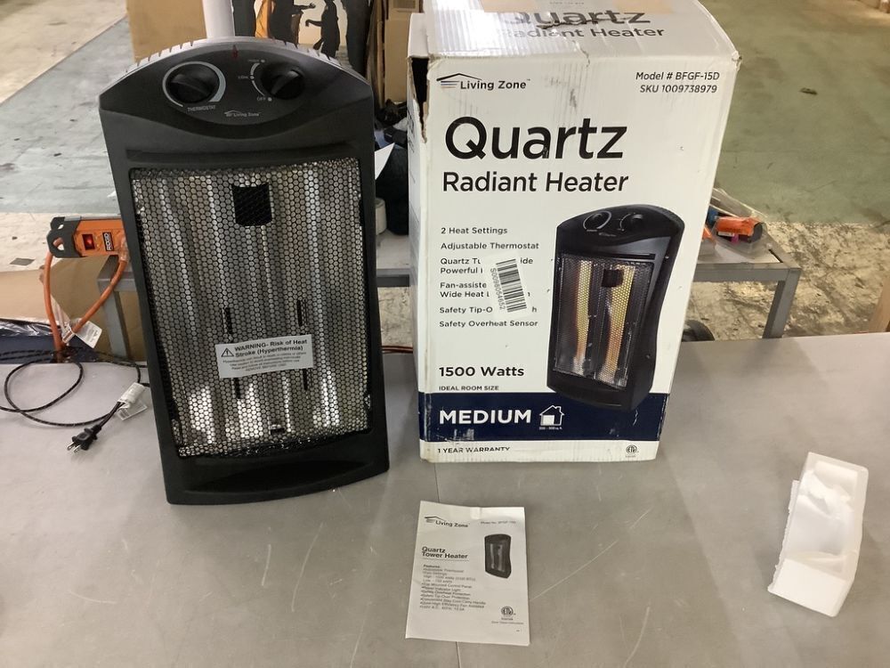 living zone 1500-Watt Black Electric Tower Quartz Infrared Space Heater with Thermostat - Image 2 - Lot 613JF