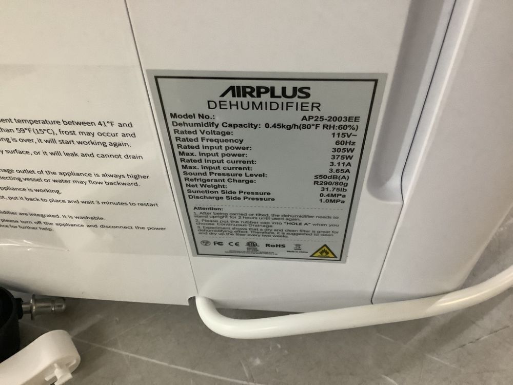 50 pt. 4,500 sq. ft. Dehumidifier in White with Drain Hose and Bucket, Auto Defrost, Low Noise - Image 6 - Lot 135JF