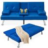 Faux Leather Upholstered Convertible Sofa Bed Futon w/ 2 Cupholders - Small Tear - Thumbnail 1