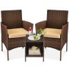 3-Piece Outdoor Patio Wicker Bistro Set w/ Side Storage Table - Thumbnail 1