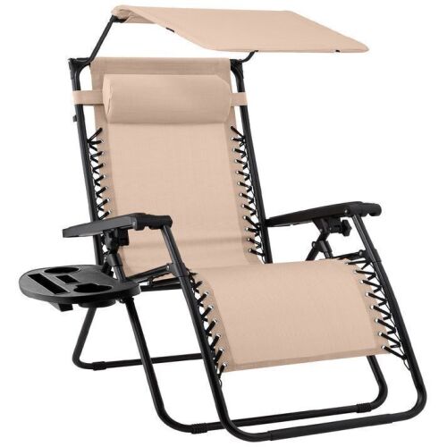 Folding Zero Gravity Recliner Patio Lounge Chair w/ Canopy, Side Tray - Lot 423