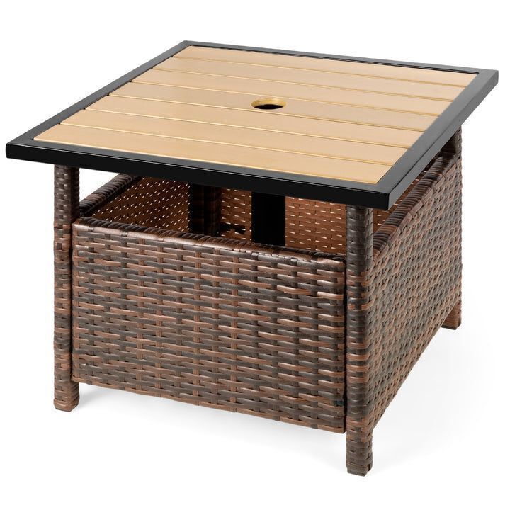 Outdoor Wicker Patio Side Table Accent Furniture w/ Umbrella Hole - Image 1 - Lot 440