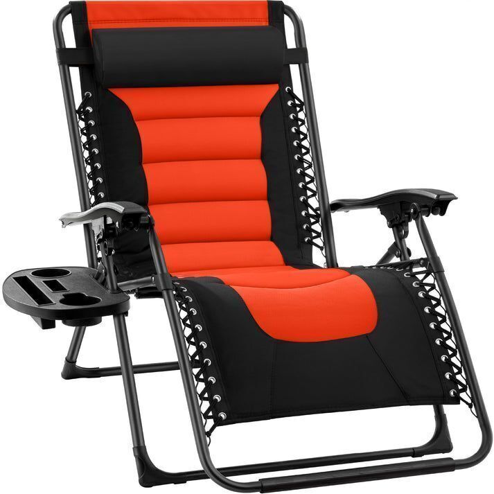 Oversized Padded Zero Gravity Chair, Folding Recliner w/ Headrest, Side Tray - Image 1 - Lot 172