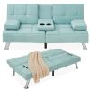 Linen Upholstered Convertible Sofa Bed Futon w/ 2 Cupholders - Thumbnail 1