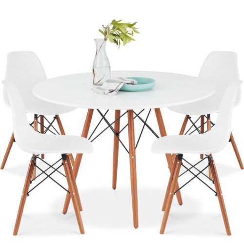5-Piece Mid-Century Modern Dining Set w/ 4 Chairs, Wooden Legs, Metal Frame - Lot 41