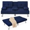 Linen Upholstered Convertible Sofa Bed Futon w/ 2 Cupholders - Thumbnail 1