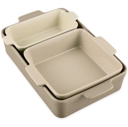3PC Ceramic Bakeware Set Casserole, Loaf, Square Dishes w/ Handles - Lot 313
