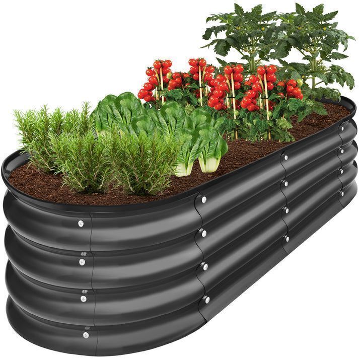 Outdoor Raised Metal Oval Garden Bed, Planter Box - 4x2x1ft - Image 1 - Lot 314