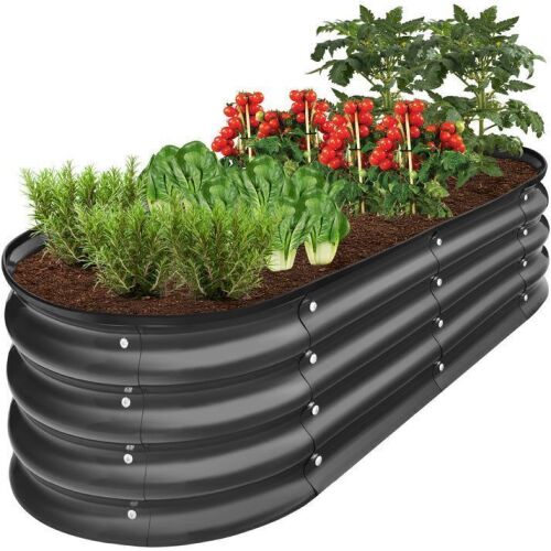 Outdoor Raised Metal Oval Garden Bed, Planter Box - 4x2x1ft - Lot 314