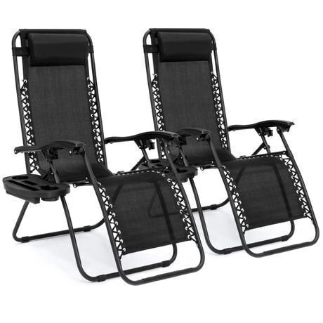 Set of 2 Adjustable Zero Gravity Patio Chair Recliners w/ Cup Holders - Lot 505