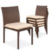 Set of 4 Stackable Outdoor Patio Wicker Chairs w/ Cushions, UV-Resistance - Thumbnail 1
