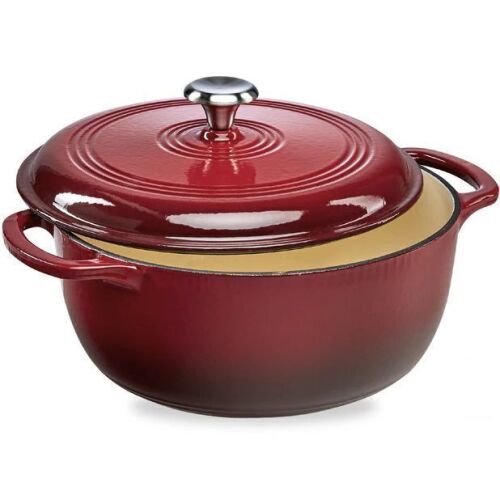 Cast-Iron Dutch Oven Kitchen Cookware w/ Enamel, Handles - 6qt - Lot 205