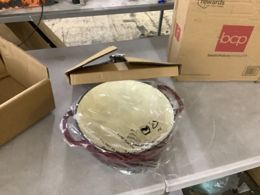 Cast-Iron Dutch Oven Kitchen Cookware w/ Enamel, Handles - 6qt - Image 2 - Lot 205