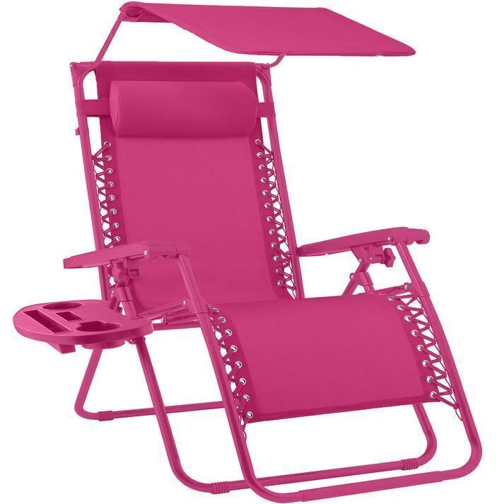 Folding Zero Gravity Recliner Patio Lounge Chair w/ Canopy, Side Tray - Image 1 - Lot 207