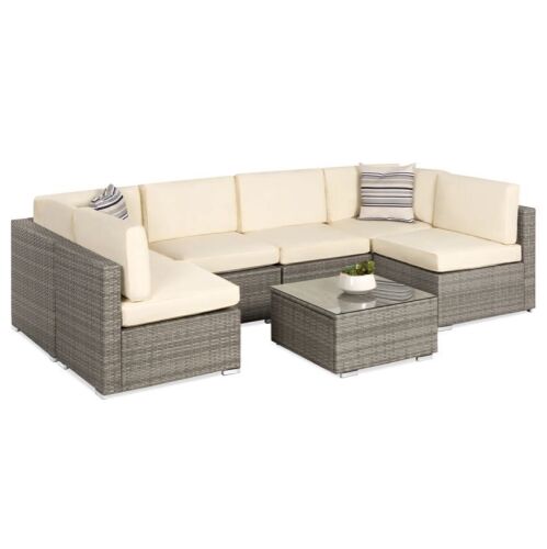 7-Piece Modular Wicker Sectional Conversation Set w/ 2 Pillows, Cover - Lot 6