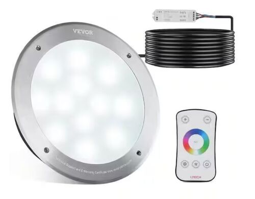 VEVOR 12-Volt LED 10 in. 40-Watt RGBW Color Changing Inground Swimming Pool Spa Light Underwater Remote Control - Lot 436JF
