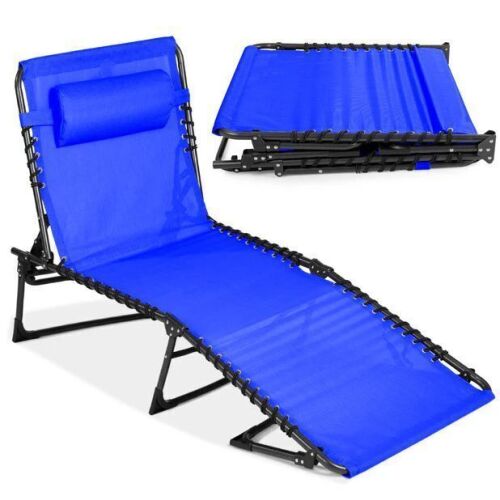 Portable Patio Chaise Lounge Chair Outdoor Recliner w/ Pillow - Lot 419