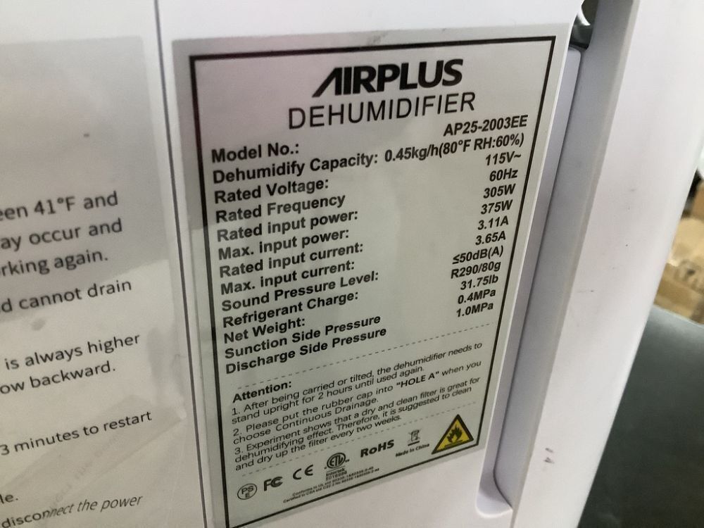 50 pt. 4,500 sq. ft. Dehumidifier in White with Drain Hose and Bucket, Auto Defrost, Low Noise - Image 3 - Lot 429JF