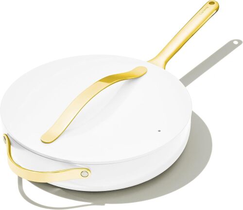Caraway Nonstick Ceramic Sauté Pan with Lid (4.5 qt, 11.8") - Non Toxic, PTFE & PFOA Free - Oven Safe & Compatible with All Stovetops (Gas, Electric & Induction) - Cream - Lot 6107