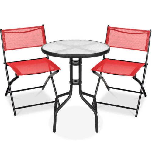 3-Piece Bistro Set w/ Glass Table, 2 Foldable Chairs - Lot 6664